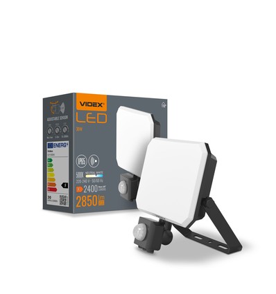 30W LED lyskaster - med bevegelsessensor, PIR, 5000K, 230V