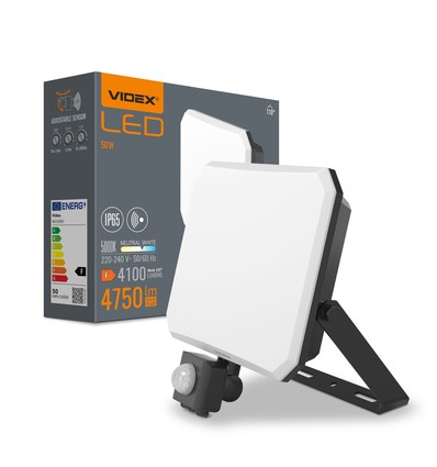 50W LED lyskaster - med bevegelsessensor, PIR, 5000K, 230V