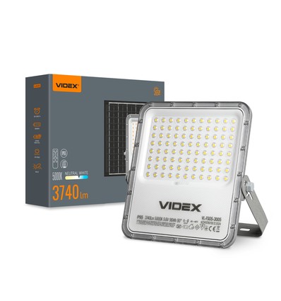 30W Solara LED lyskaster med solcelle - 3740lm, IP65, 5000K, 96Wh batteri, aluminium, utendørs