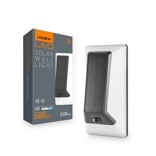 500lm Solara LED vegglampe med sensor - IP54, 5000K, sort, solcelle, utendørs