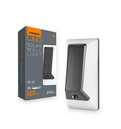 500lm Solara LED vegglampe med sensor - IP54, 5000K, sort, solcelle, utendørs