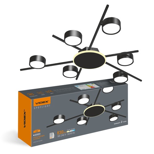 Takspotlampe GX53 - 230V, 830lm, 9W baklys + maks 6x30W