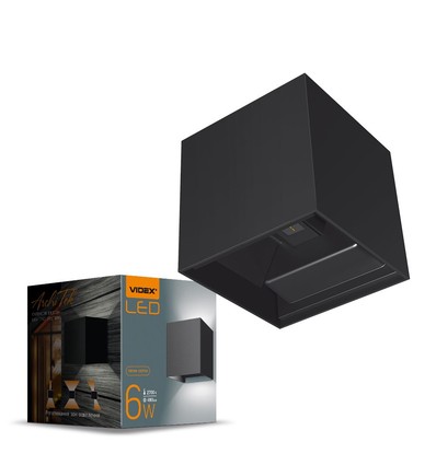 6W firkantet vegglampe med opp/ned lys - IP54, sort, 2700K, justerbar spredning, inkl. lyskilde