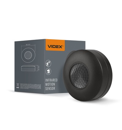 PIR bevegelses- og lyssensor - 360 grader, 8m rekkevidde, IP20, sort, innendørs