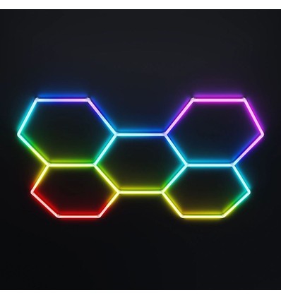 5 stk. Hexagon RGBIC komplett sett 80W - Inkl. bluetooth-kontroller og strømforsyning