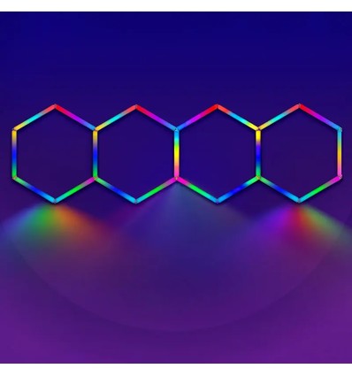 4 stk. Hexagon RGBIC komplett sett 70W - Inkl. bluetooth-kontroller og strømforsyning