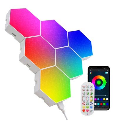 10 stk. RGBIC Hexagon Vegglys - Sett