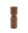 LED Timeglass lys 23cm høy, flammeeffekt, brun - Ø7,5cm, 23cm høy, fungerer m. fjernkontroll, timer, ekte stearin