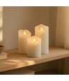 Sett med 3 stk. LED blokklys 10cm, flammeeffekt, hvit - Ø7,5cm