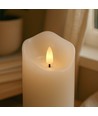 Sett med 3 stk. LED blokklys 10cm, flammeeffekt, hvit - Ø7,5cm