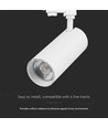 VT-47050 skinne-spot 40W - COB LED, 3i1, hvitt hus, hvit reflektor, hvit bakdeksel