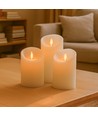LED-kubbelys, 3 stk, Ø7,5cm, bevegelig flamme, hvit - Inkl. fjernkontroll og timer, 10/13/15cm høy, ekte voks