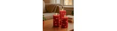 LED Blokklys 3 stk sett med lyskjede, flammeeffekt - Ø7,5cm, 10/12,5/15cm, inkl. fjernkontroll, timer, ekte voks, Rød