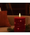 LED Blokklys 3 stk sett med lyskjede, flammeeffekt - Ø7,5cm, 10/12,5/15cm høy, inkl. fjernkontroll, timer, ekte stearin, Rød