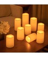 9-pak LED Utendørs blokklys, inkl. fjernkontroll, Ø5,5cm - Høyde: 13/15/17,5cm, Batteri, timerfunksjon, trådløs, tåler vann