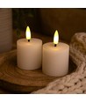 LED Blokklys, 2 stk, flammeeffekt, hvit - 5cm høy, Ø5cm, fungerer med fjernkontroll, ekte stearin