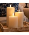 LED Blokklys, 3 stk, flammeeffekt, hvit - Inkl fjernkontroll og timer, 10/12,5/15cm høy, Ø7,5cm, ekte stearin