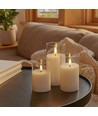LED Blokklys sett i glass Ø7,5cm, 3 stk, flammeeffekt - Inkl. fjernkontroll og timer, 10/12,5/15cm høy, ekte stearin