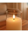 LED Blokklys sett i glass Ø7,5cm, 3 stk, flammeeffekt - Inkl. fjernkontroll og timer, 10/12,5/15cm høy, ekte stearin