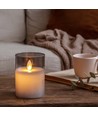 LED Blokklys sett i røyksfarget glass Ø7,5cm, 3 stk, flammeeffekt - Inkl. fjernkontroll og timer, 10/12,5/15cm høy, ekte stearin