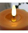 LED Blokklys 10cm høy, smelte-utseende, flammeeffekt - Ø7,5cm, 10cm høy, fungerer m. fjernkontroll, ekte stearin, flott brun