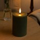 LED blokklys 10cm, smelte-look, flammeeffekt - Ø7,5cm, virker m. fjernkontroll (ikke inkl.), ekte stearin, grønn
