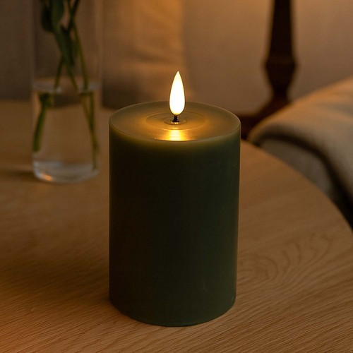 LED blokklys 10cm, smelte-look, flammeeffekt - Ø7,5cm, grønn