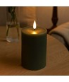 LED Blokklys 10cm høy, smelte-utseende, flammeeffekt - Ø7,5cm, 10cm høy, fungerer m. fjernkontroll, ekte stearin, Dyp grønn