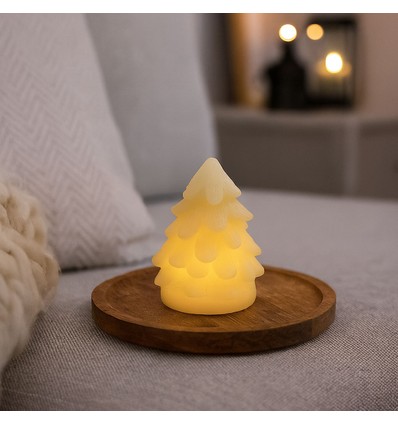 LED Juletre lys, blinkende flammeeffekt, hvit - Høyde 9cm, Ø6,5cm, ekte stearin
