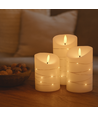 LED-kubbelys 3-pk med lyslenke, flammeeffekt - Ø7,5cm, 10/12,5/15cm, fjernkontroll, timer, ekte voks