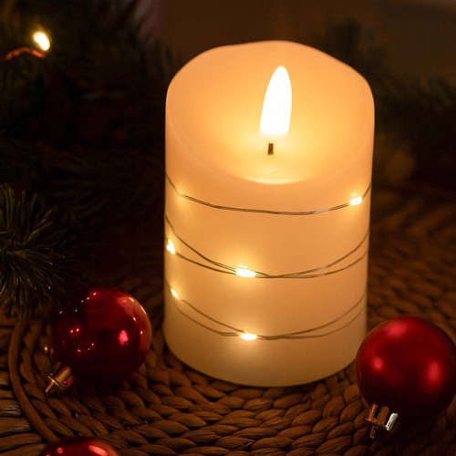 LED blokklys med lyskjede, 10cm, flammeeffekt - Ø7,5cm