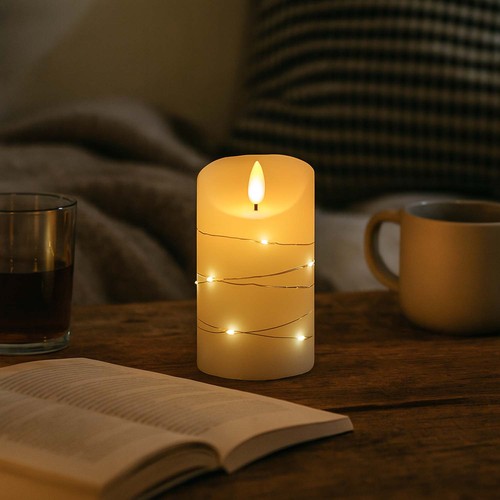 LED blokklys med lyskjede, 12,5cm, flammeeffekt - Ø7,5cm