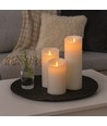 LED Blokklys XL, 3 stk, Ø10cm, 17,5/22,5/30cm høy, bevegelig flamme, hvit - Inkl. fjernkontroll og timer, ekte stearin