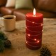 LED Blokklys med lyskjede, 15cm høy, flammeeffekt - Ø7,5cm, virker m. fjernkontroll (ikke inkl.), ekte stearin, rød