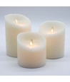 LED Blokklys, 3 stk, bevegelig flamme, hvit - Inkl. fjernkontroll og timer, 10/12,5/15cm høy, Ø10cm, ekte stearin