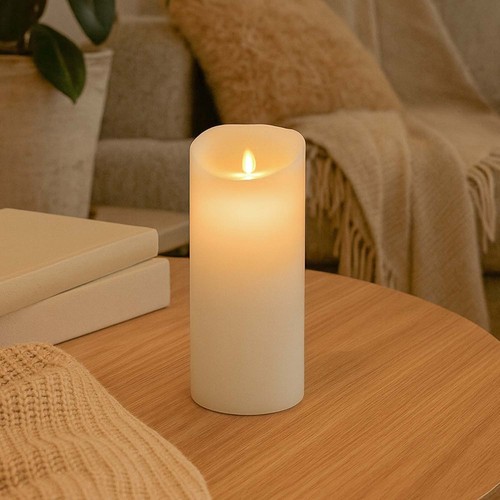 LED XL Blokklys 22,5cm, flammeeffekt, hvit - Ø10cm, fjernkontroll, timer, ekte voks