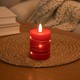 LED blokklys med lyskjede, 10cm, flammeeffekt - Ø7,5cm, virker m. fjernkontroll (ikke inkl.), ekte stearin, rød