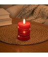 LED Blokklys med lysslynge, 10cm høy, flammeeffekt - Ø7,5cm, 10cm høy, fungerer m. fjernkontroll, ekte stearin, rød