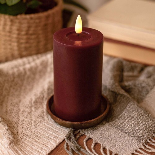 LED blokklys 12,5cm, smelte-look, flammeeffekt - Ø7,5cm, bordeauxrød