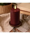LED blokklys 12,5cm, smelte-look, flammeeffekt - Ø7,5cm, bordeauxrød
