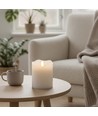 LED Blokklys 10cm høy, flammeeffekt, hvit - Ø7,5cm, 10cm høy, fungerer med fjernkontroll, ekte stearin