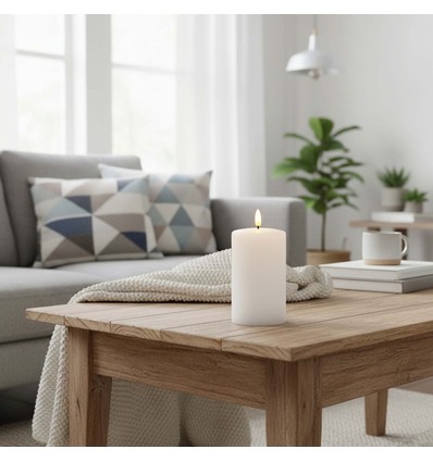 LED Blokklys 12,5cm, smelte-look, flammeeffekt - Ø7,5cm, fjernkontroll, timer, ekte voks