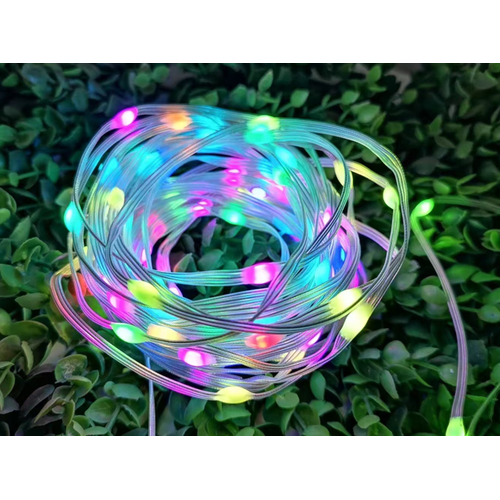 10 m RGBIC LED-lyskjede - 100 LED, klar ledning, fjernkontroll + Bluetooth, 5V USB