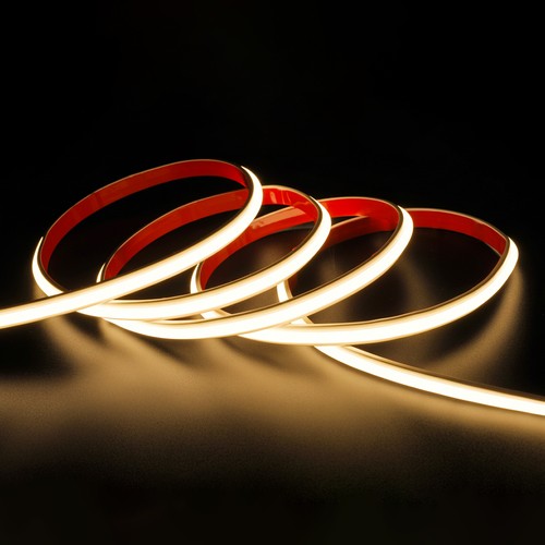 5m 9W/m vanntett slim COB strip - 230V, IP67, 296 LED/m, selvklebende, opptil 50m
