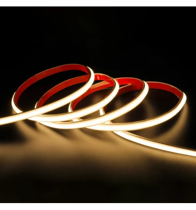 5 m vanntett slim COB strip - 230V, IP67, 296 LED, 9W/m, tape på baksiden