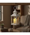 LED lanterne med flammeeffekt - Hvit, firkantet, batteri, IP54 innendørs/utendørs