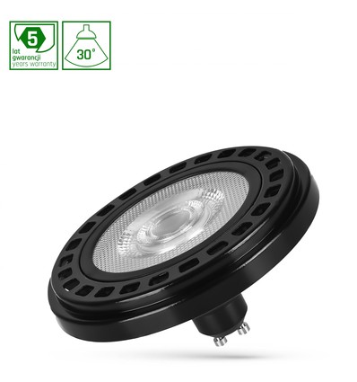 GU10 AR111 20W LED pære, RA90 - 30 grader, 4000K, sort, 5 års garanti