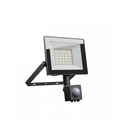 30W lyskaster med sensor - IP44, sort, arbeidslampe, PIR-sensor