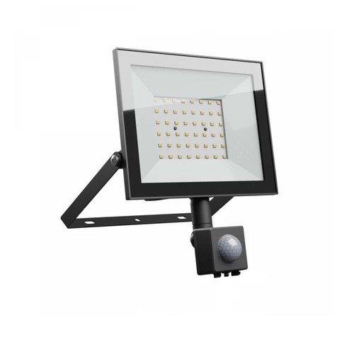 50W lyskaster med sensor - IP44, sort, arbeidslampe, PIR-sensor
