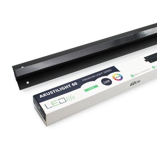 Trebetong/gips LED svart lysskinne 60 cm - 30W, Akustilight, innfelt, 24V